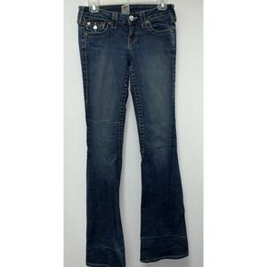 True Religion Joey Low rise Big T Blue Flare Jeans size 25 Distressed